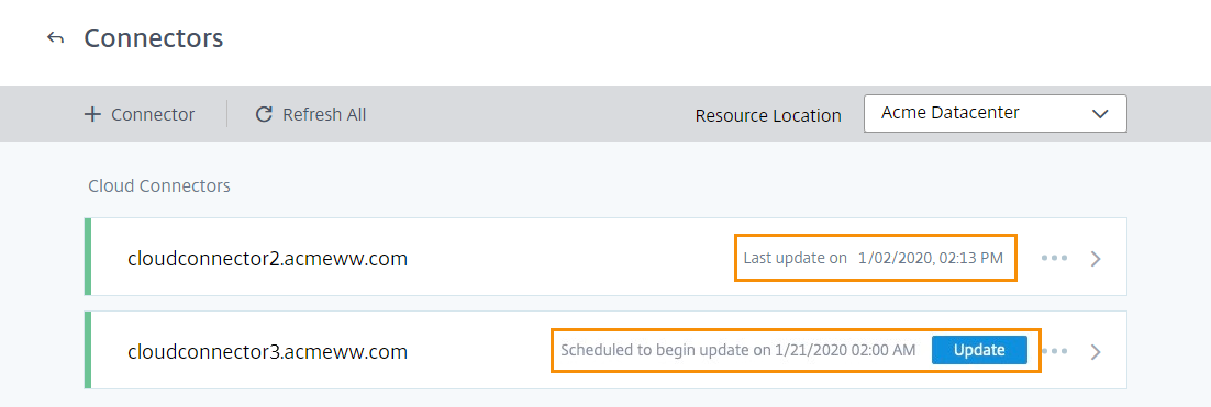 Cloud Connector updates with Update button