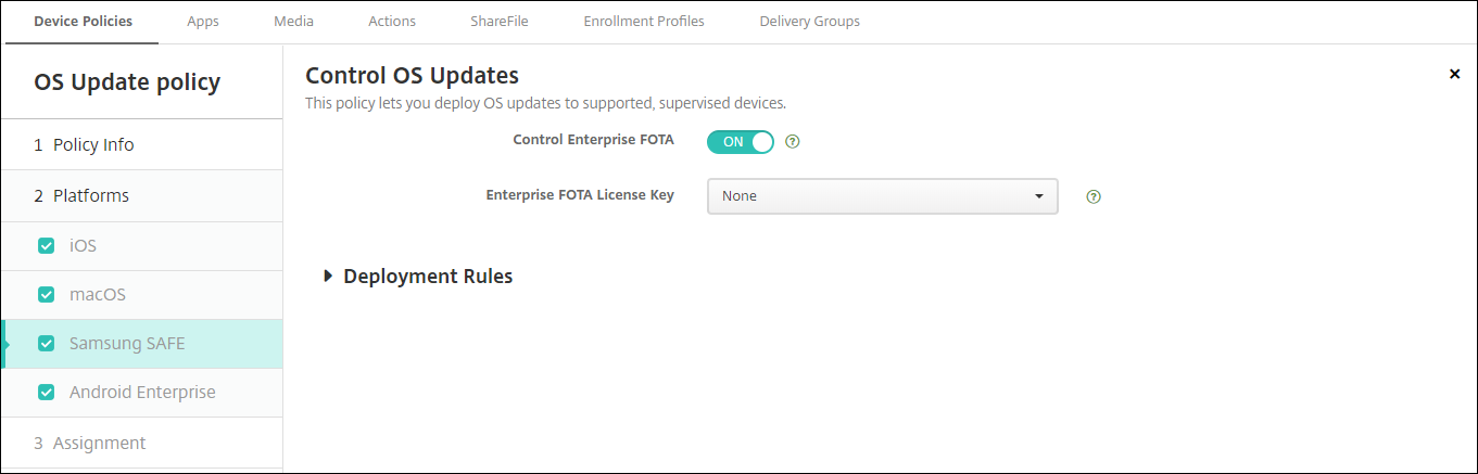 Image of Device Policies configuration screen