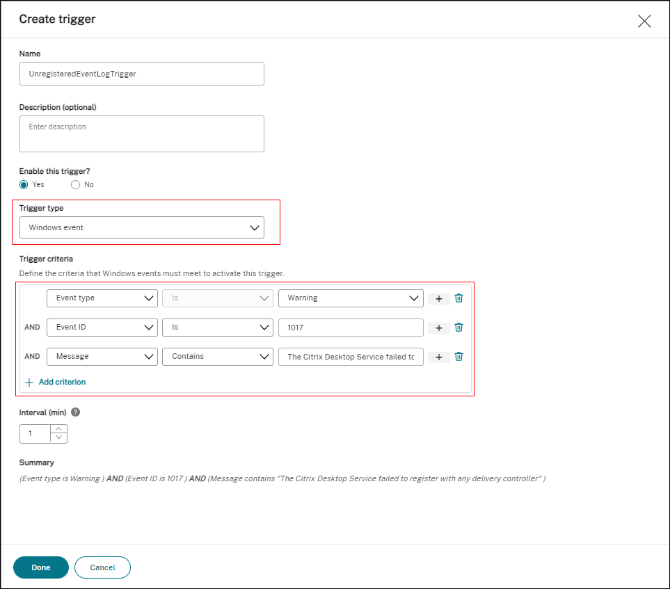 Create trigger - Windows event