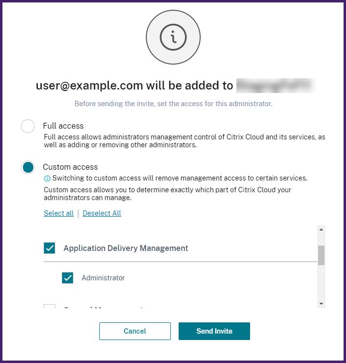 Invite users with the custom access to Citrix ADM