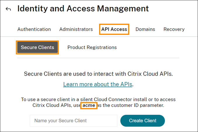 Secure Clients page with customer ID highlighted