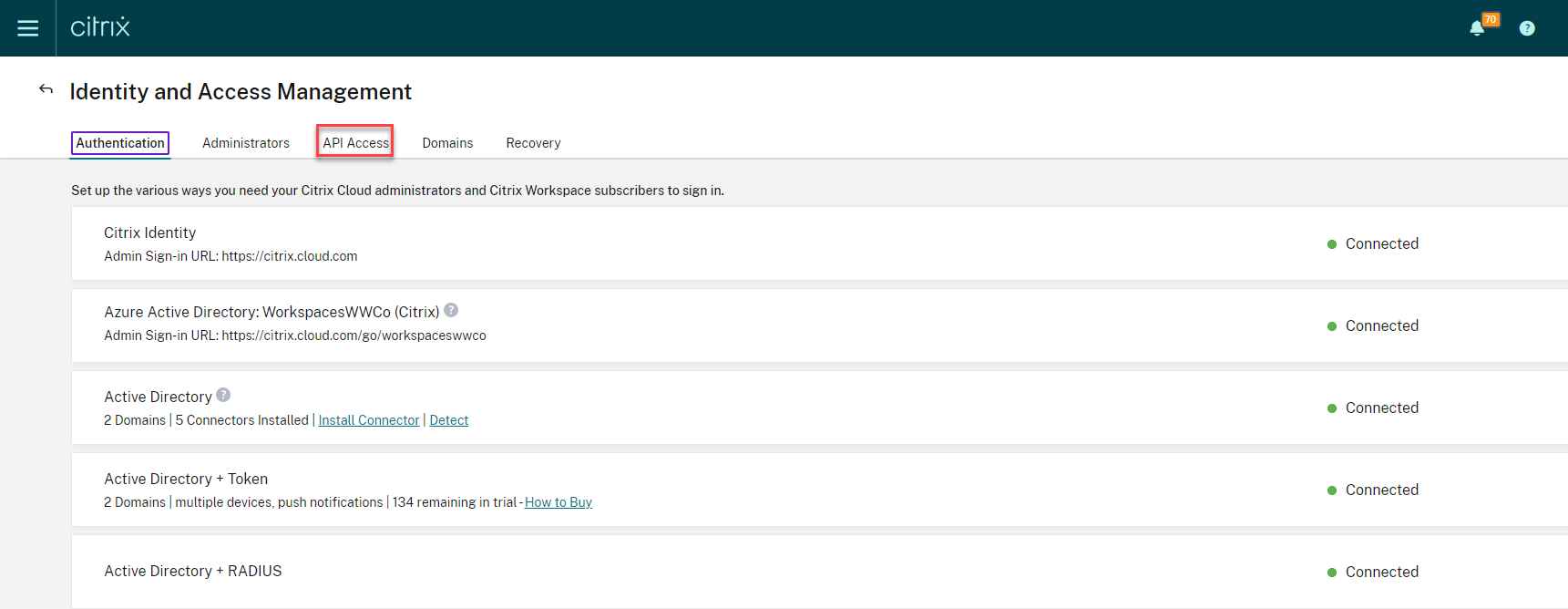 API access in Citrix Cloud IAM