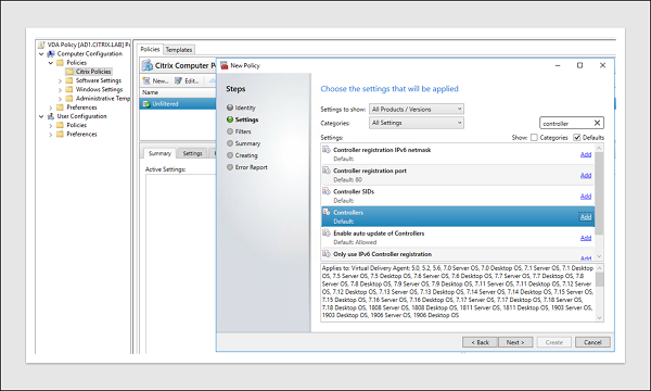 Select Controllers setting