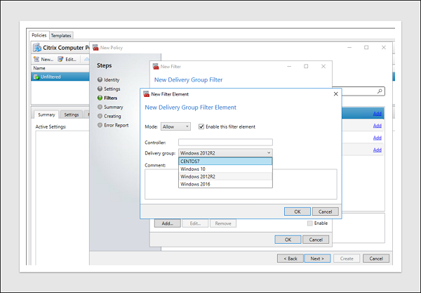 Select Delivery Group for filtering the policy