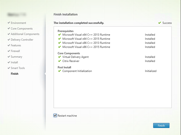 Finish Installation page in VDA installer