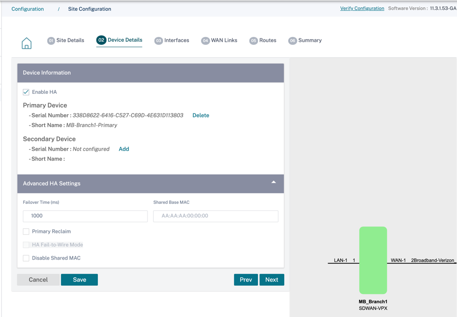 Site level configuration device details