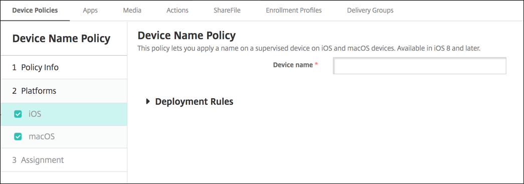 Image of Device Policies configuration screen