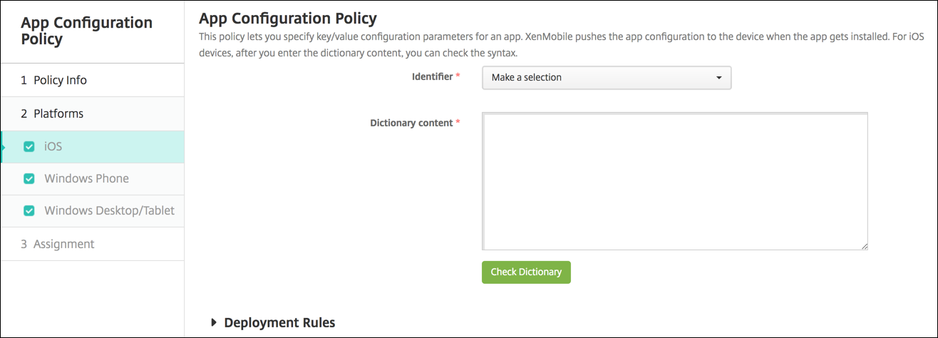 Image of Device Policies configuration screen