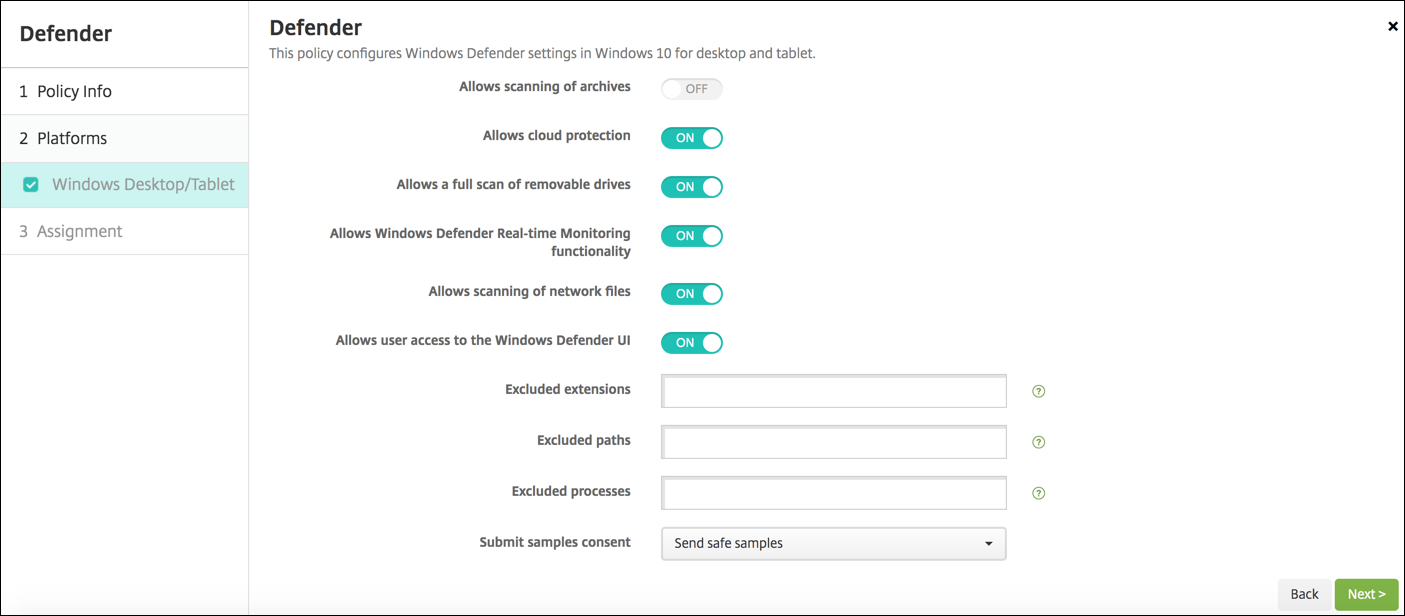 Device Policies configuration screen