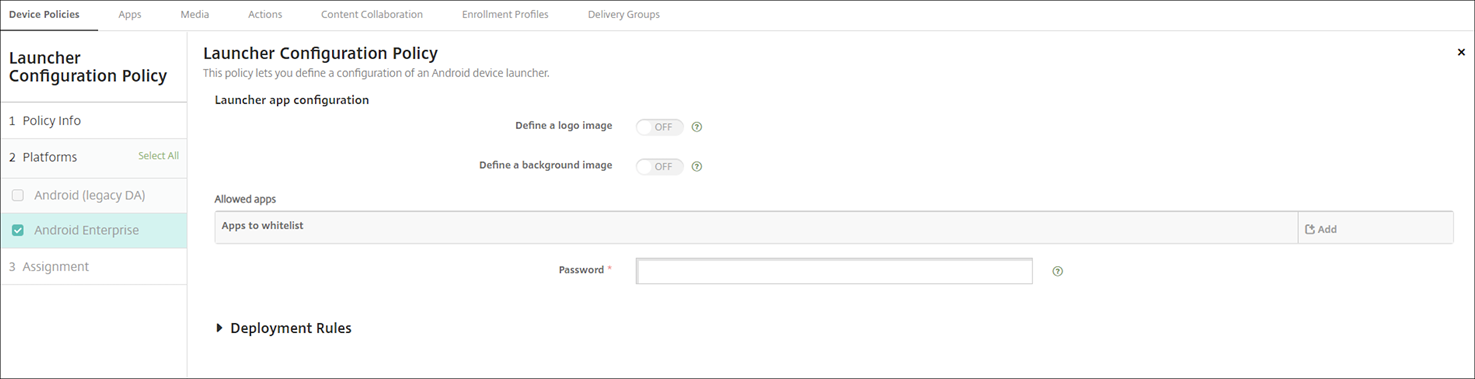 Image of Device Policies configuration screen