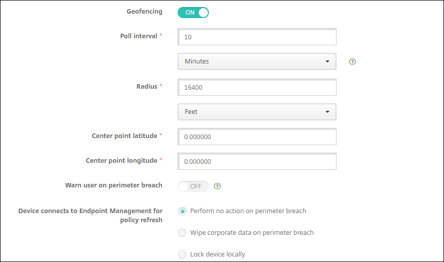 Device Policies configuration screen