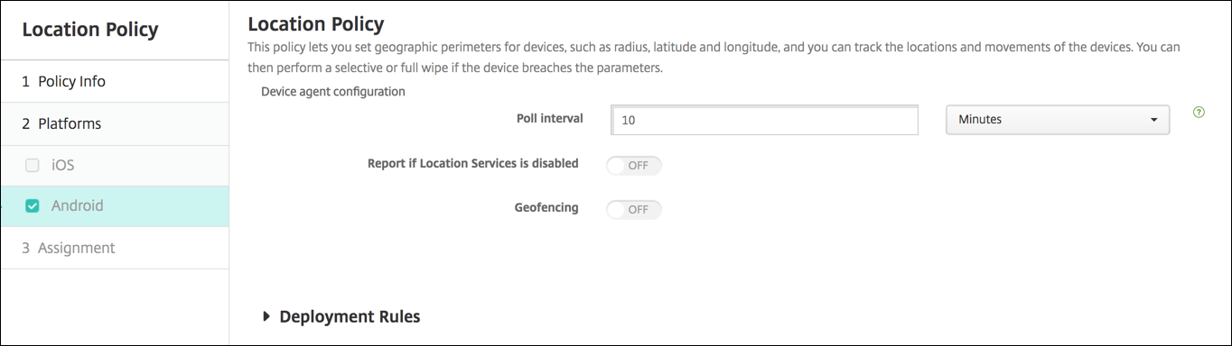 Image of Device Policies configuration screen