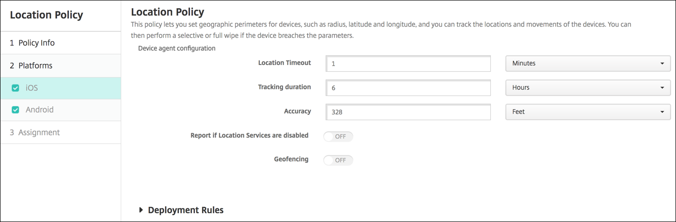 Device Policies configuration screen