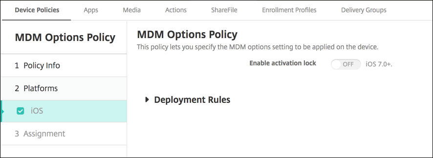 Image of Device Policies configuration screen