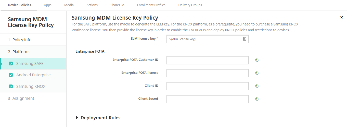 Image of Device Policies configuration screen