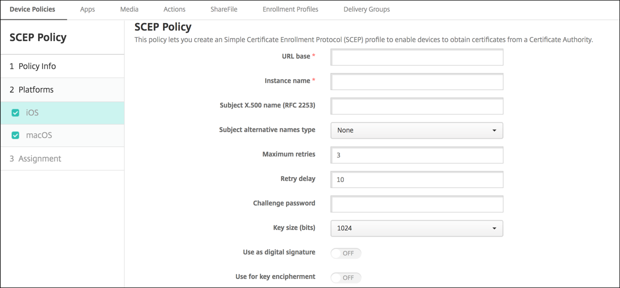 Image of Device Policies configuration screen