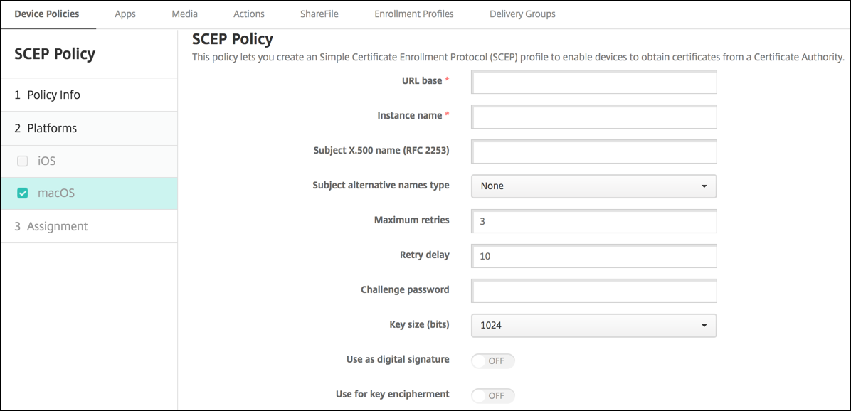 Image of Device Policies configuration screen