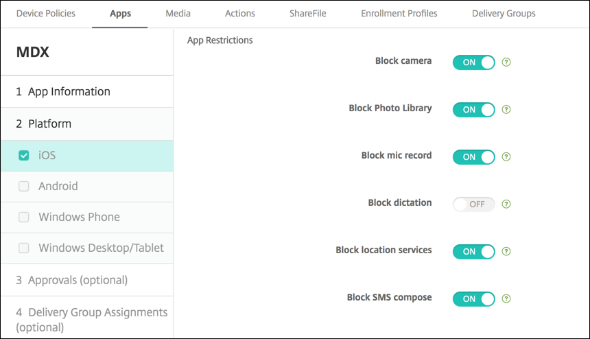 Image of Apps configuration screen