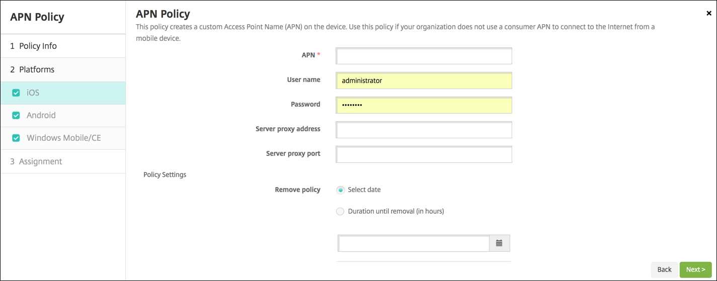 Image of Device Policies configuration screen