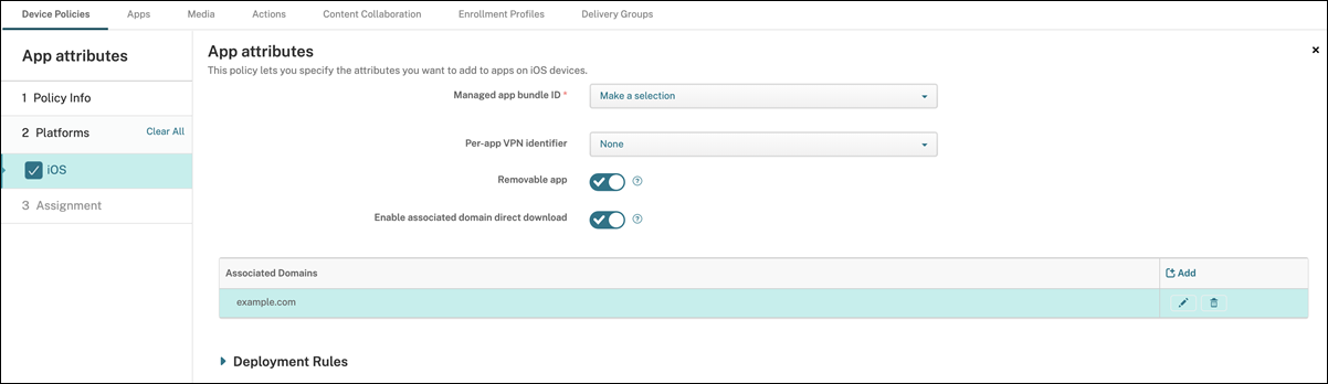 Image of Device Policies configuration screen