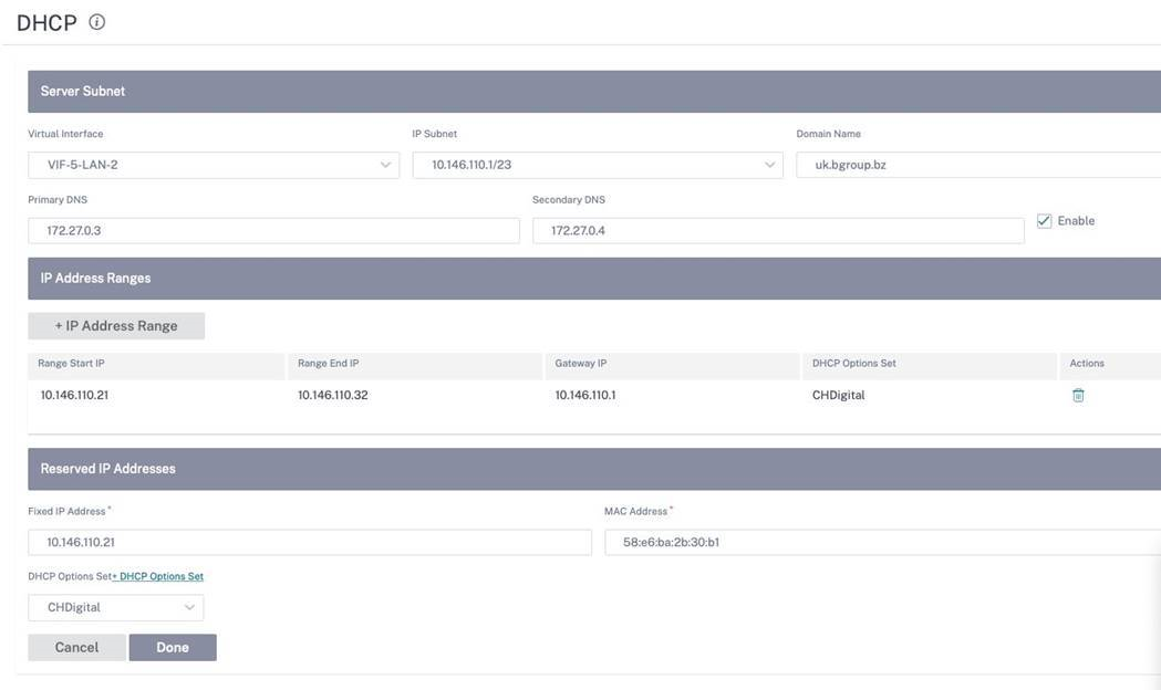 DHCP server subnet