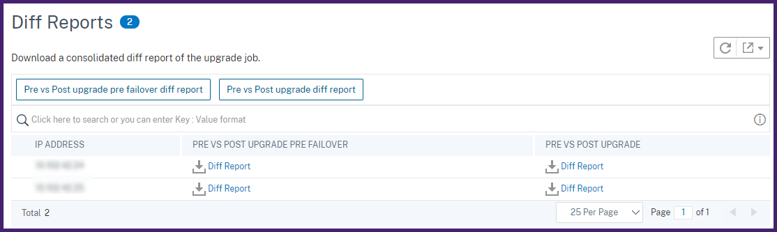 Download a diff report of an ADC upgrade job