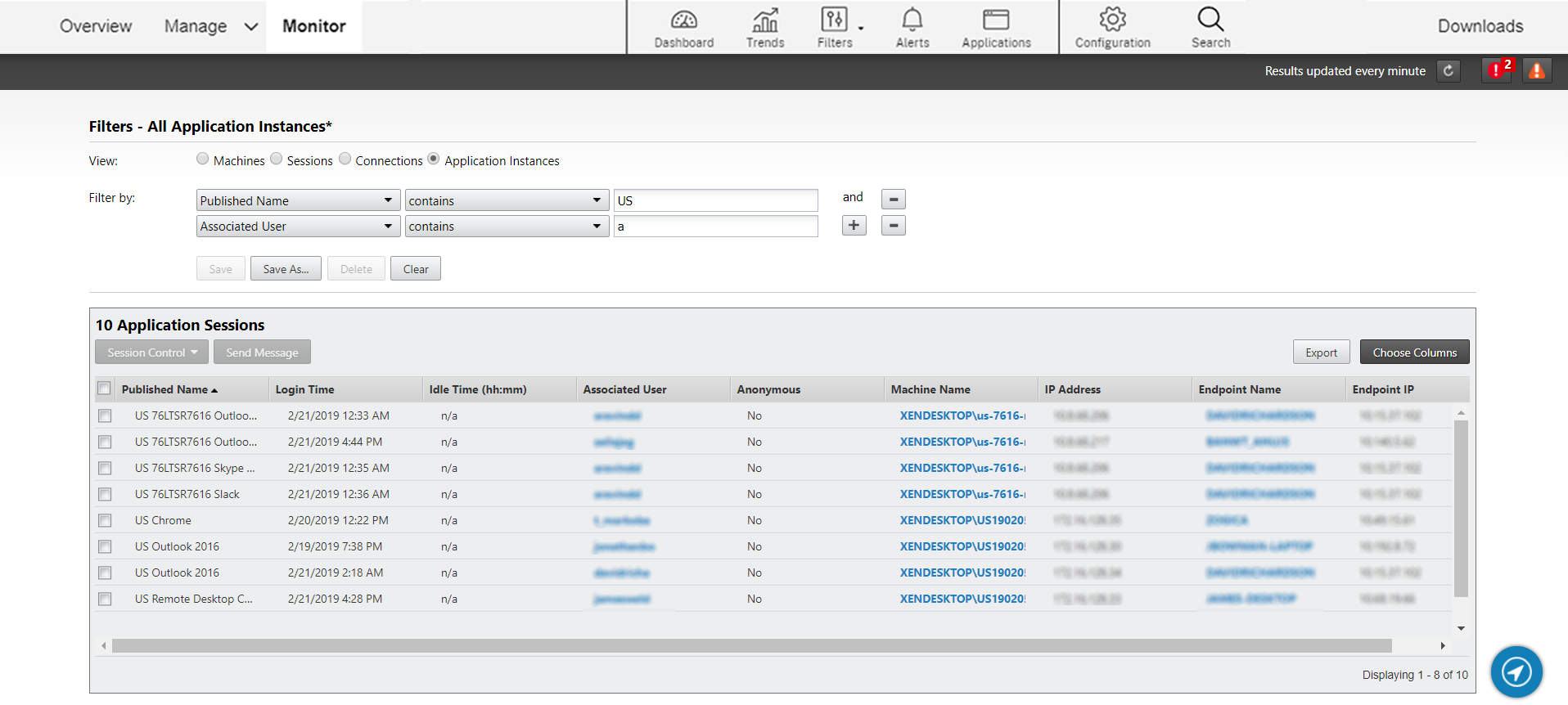 Application instances filter