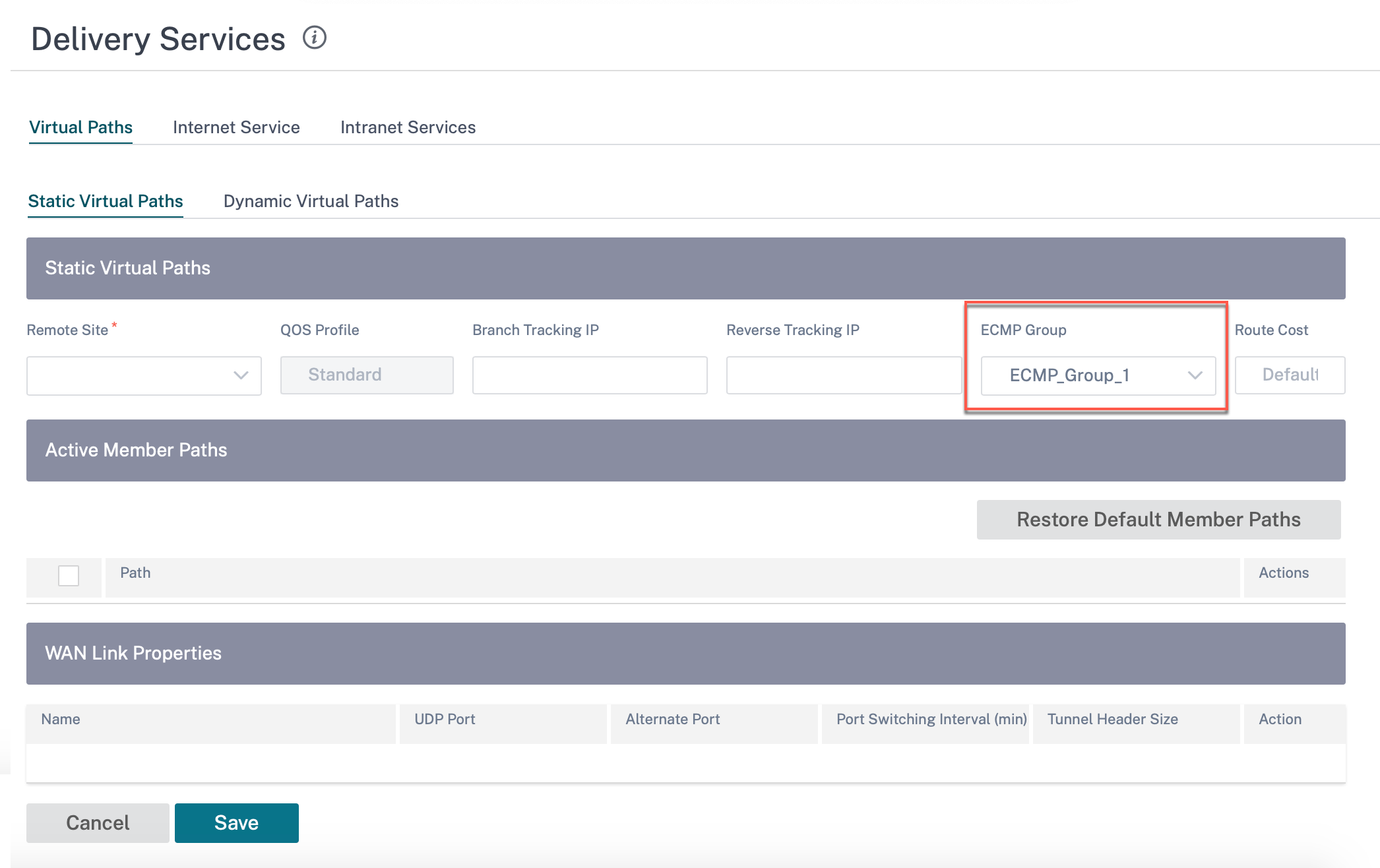 ECMP group for virtual path