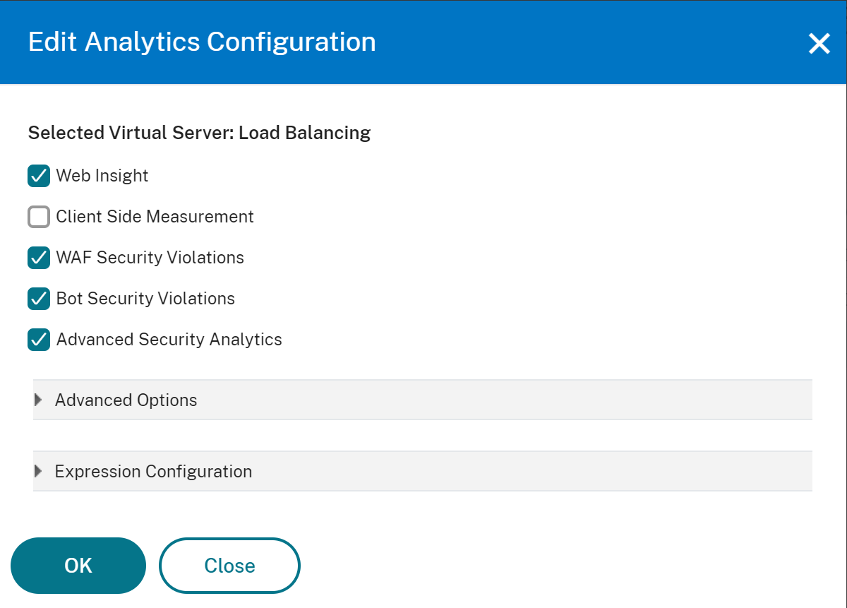 Edit analytics window