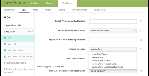 Image of iOS Export Calendar option