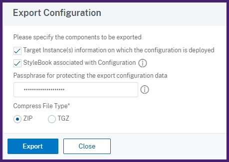 Export configuration pack