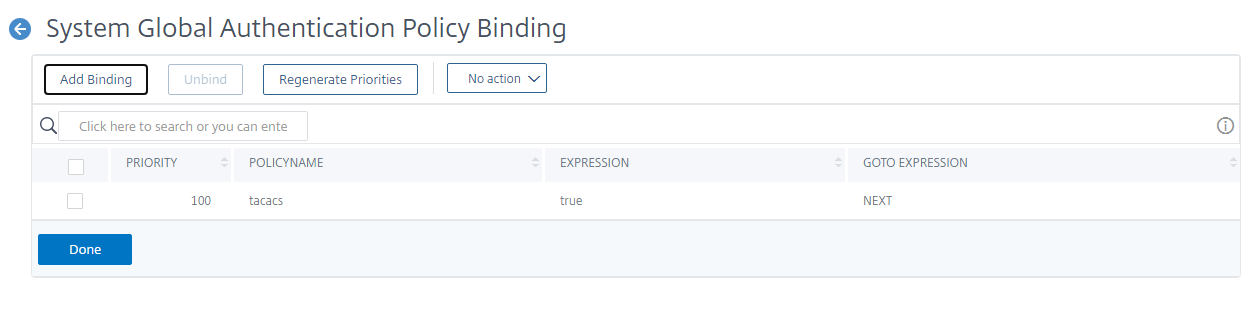 System global binding confirmation for TACACS