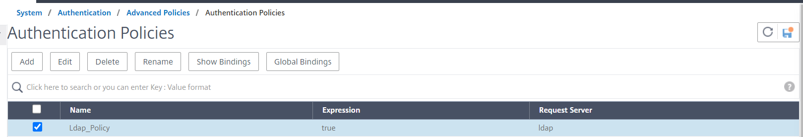Bind authentication policy to the system global for LDAP authentication