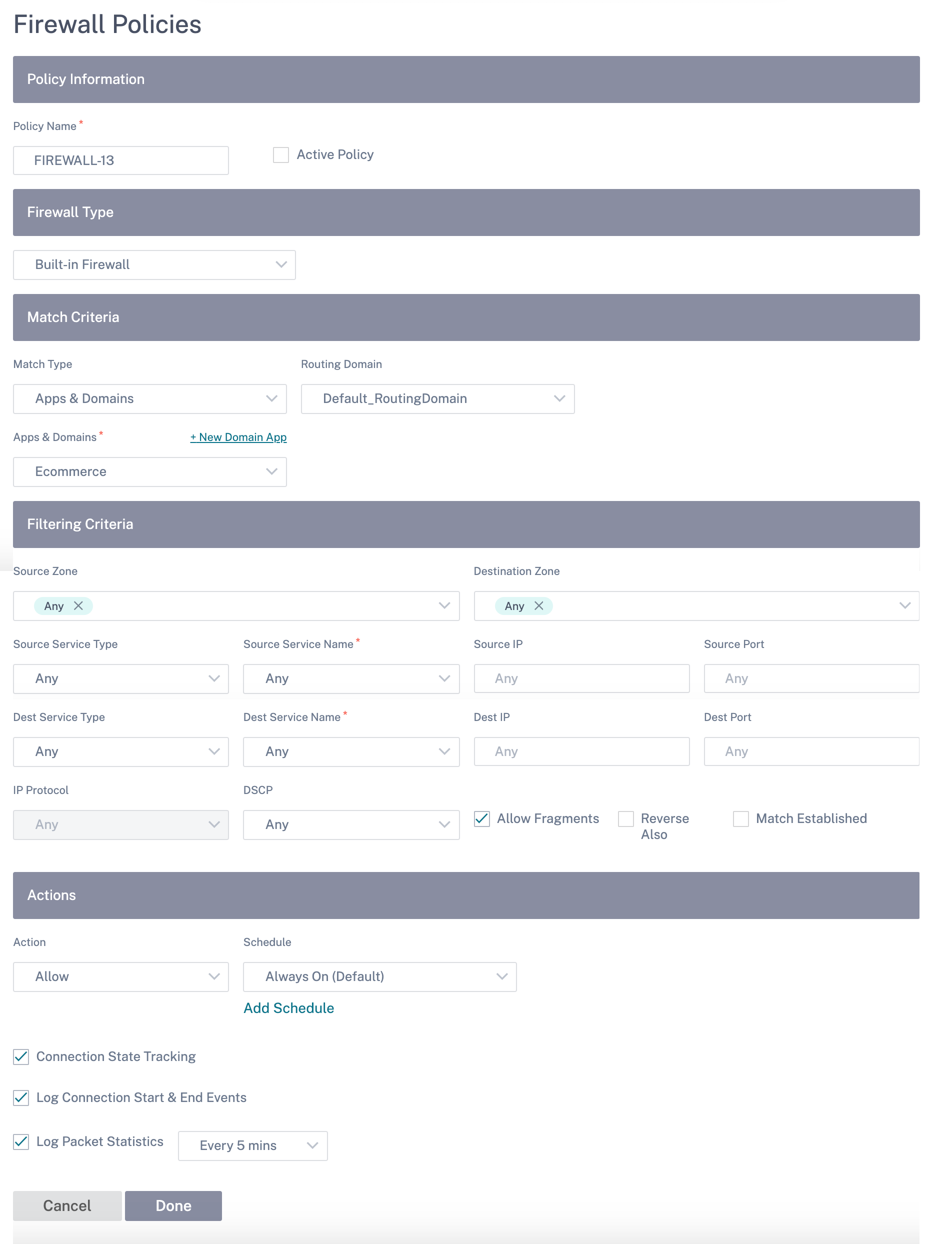 Firewall policy details