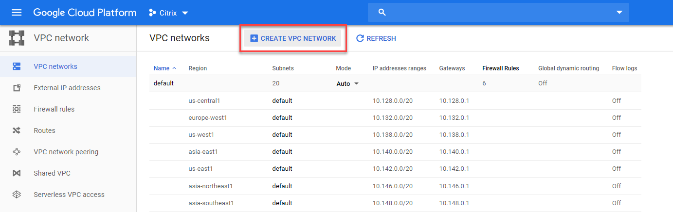 Create VPC network