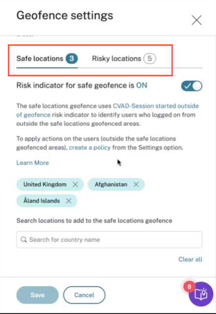 Geofence settings