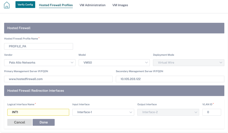 Hosted firewall template