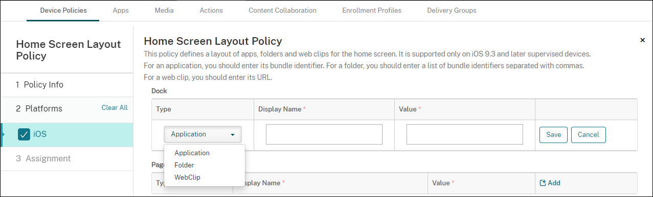 Image of Device Policies configuration screen