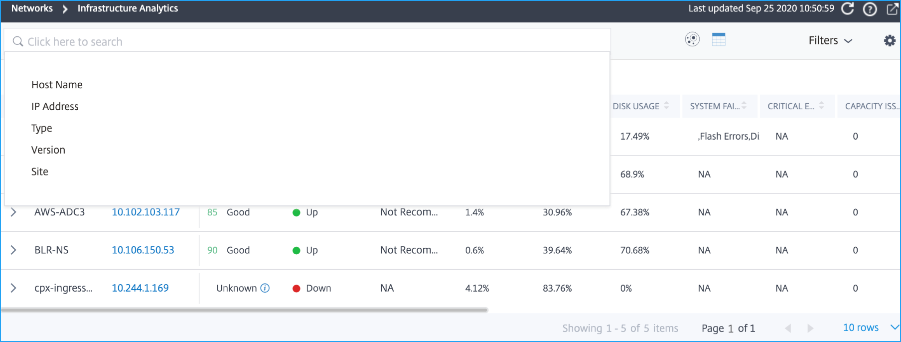 Infra analytics search