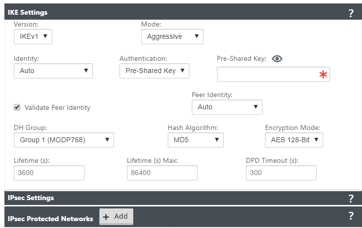 IKE settings IPsec tunnel