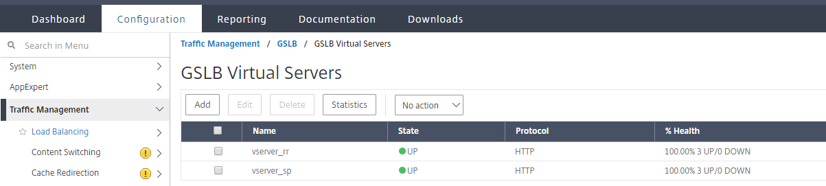 GSLB virtual servers load balancing