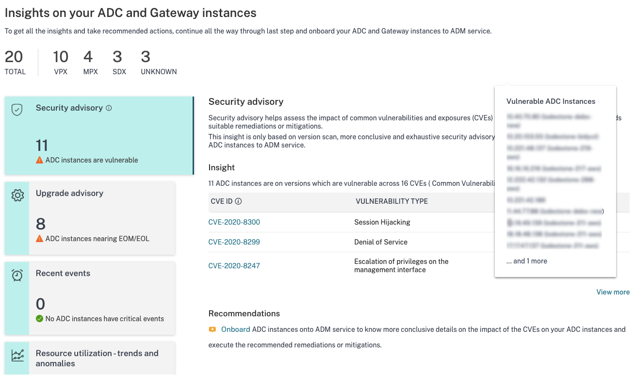 IP addresses of impacted ADC