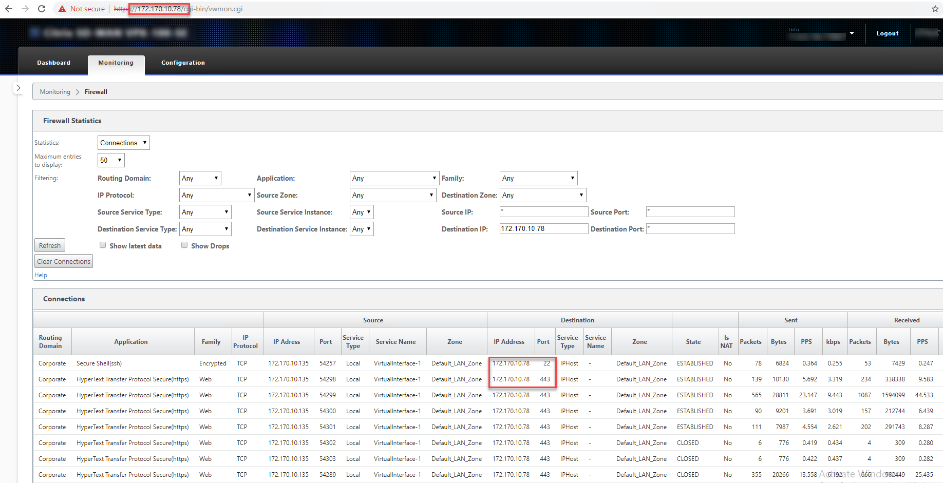 Monitoring in-band management