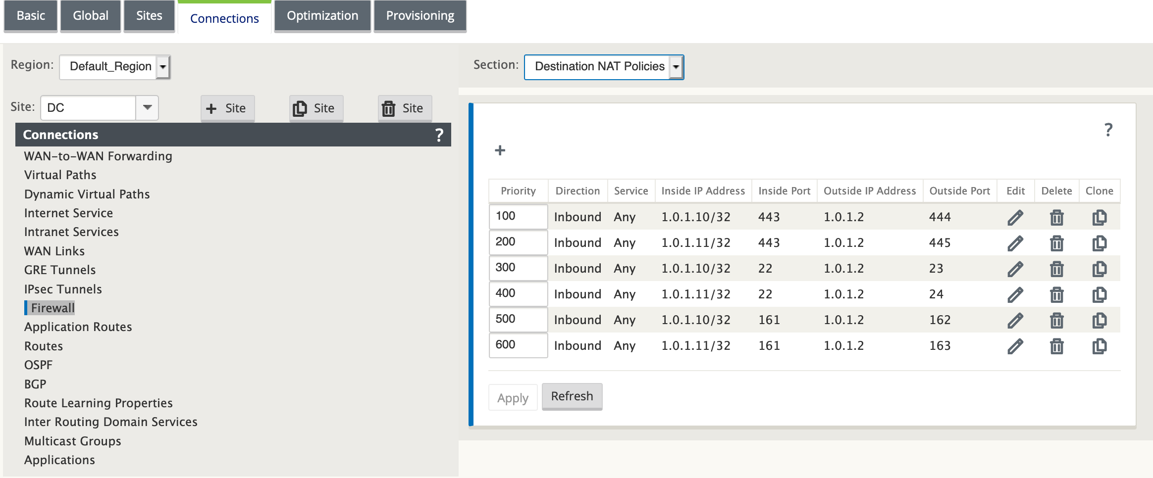 In-band HA destination NAT policies