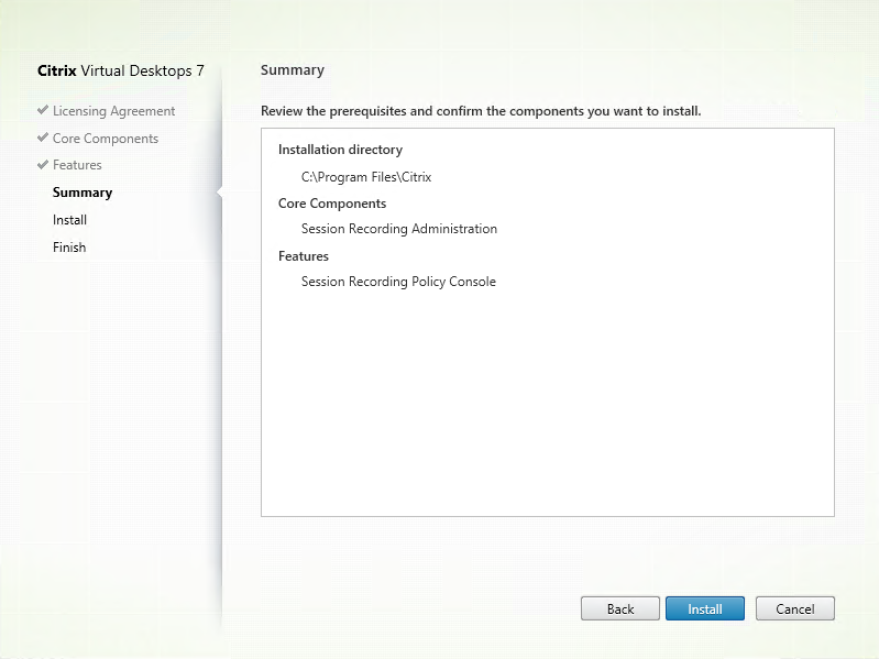 Image of policy console installation summary