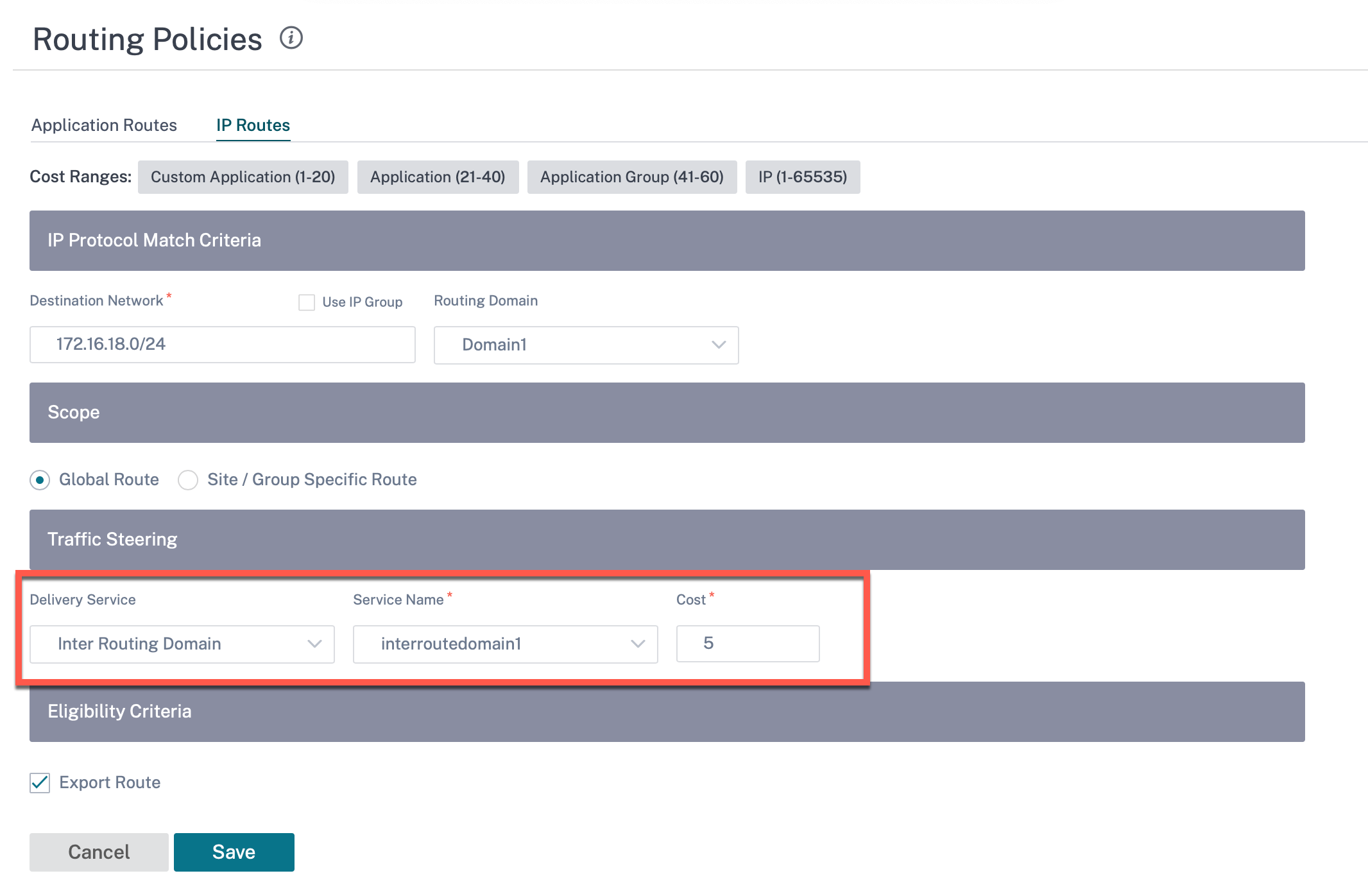 Routing policies