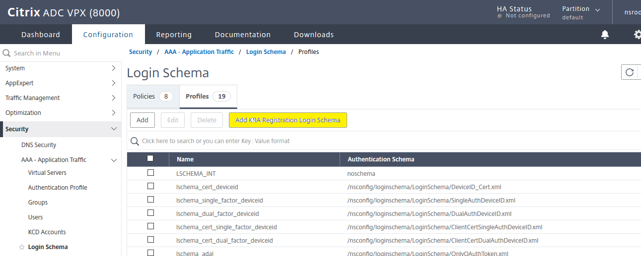 KBA registration login schema