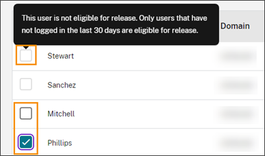 Licensed Users list with eligible and ineligible users highlighted