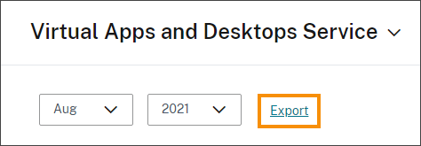 Citrix DaaS date picker with Export link highlighted