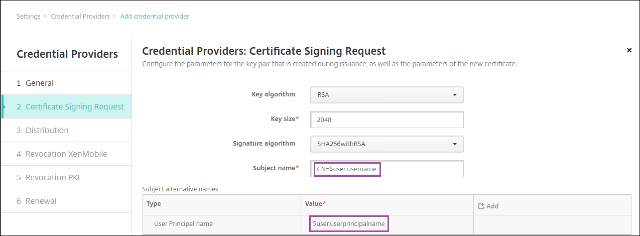 Macro in Credential Providers configuration screen